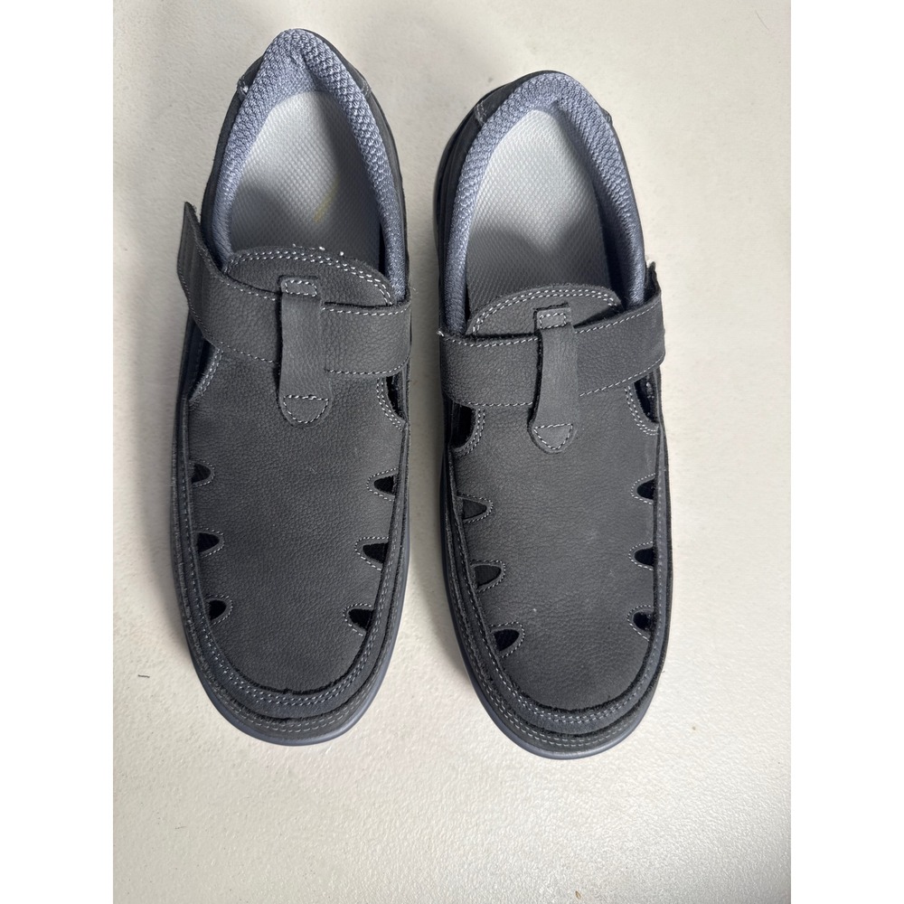 Orthofeet Gray Leather Mary Jane Comfort Orthopedic Hook Loop Strap Women's 10.5